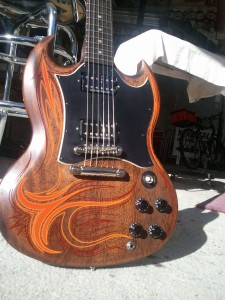 Guitar-striping  Special Pinstriping & Sign Painting Projects by Herb Martinez, Livermore, CA. Serving the San Francisco Bay area.    